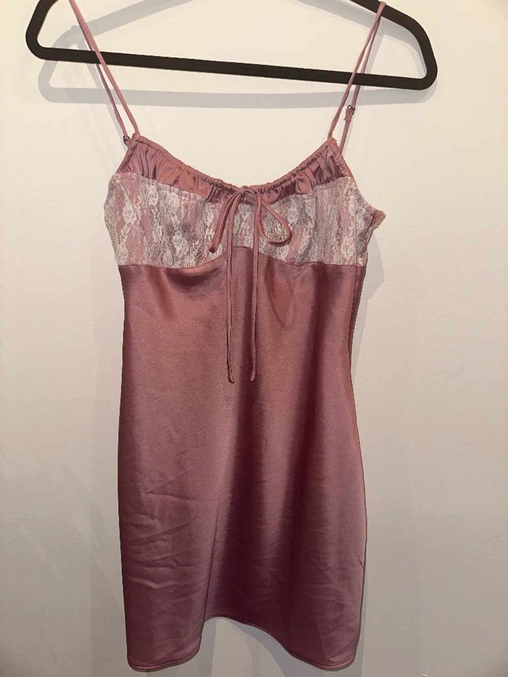 Urban Outfitters Women's Mauve Pink Satin Y2K Lace Slip Mini Dress